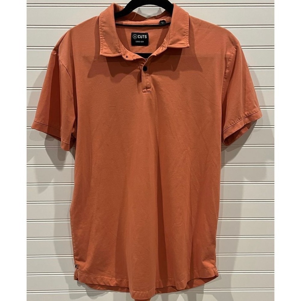 CUTS Curve-Hem Orange Polo Shirt Short Sleeve Casual Modern Fit Men's Large